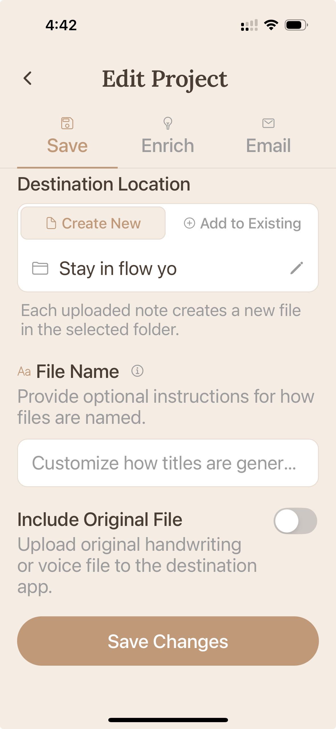 Edit project save settings